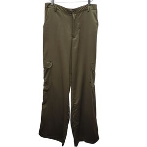 MOD Olive Green Satin Cargo Pants Utility Wide Leg Streetwear Women Sz M
